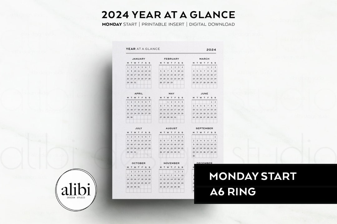 A6 2024 Year At A Glance Dashboard 2024 Calendar A6 Printable - Etsy ...