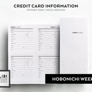 Rastreador de información de tarjetas de crédito de Hobonichi Weeks Planificador financiero Información de cuenta bancaria Detalles bancarios Cuaderno de viaje de Fauxbonichi