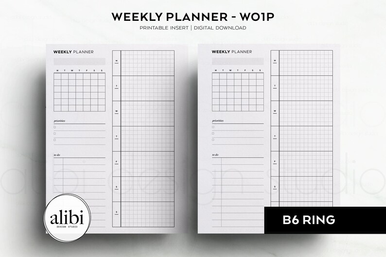 B6 Rings Weekly Planner Week on 1 Page B6 Printable Planner Inserts - Etsy