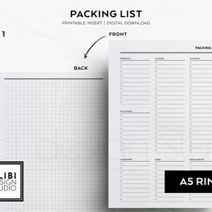 A5 Packing List Travel Planner Vacation Packing List Holiday Checklist ...