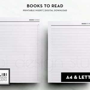 Libros para leer en tamaño carta de EE. UU. A4, lista de libros, lista de lectura, insertos de planificador imprimibles