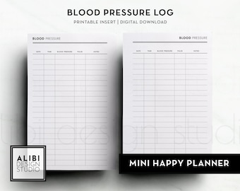 HP MINI Blood Pressure Tracker Health Journal Medical Planner MINI Happy Planner Printable Inserts