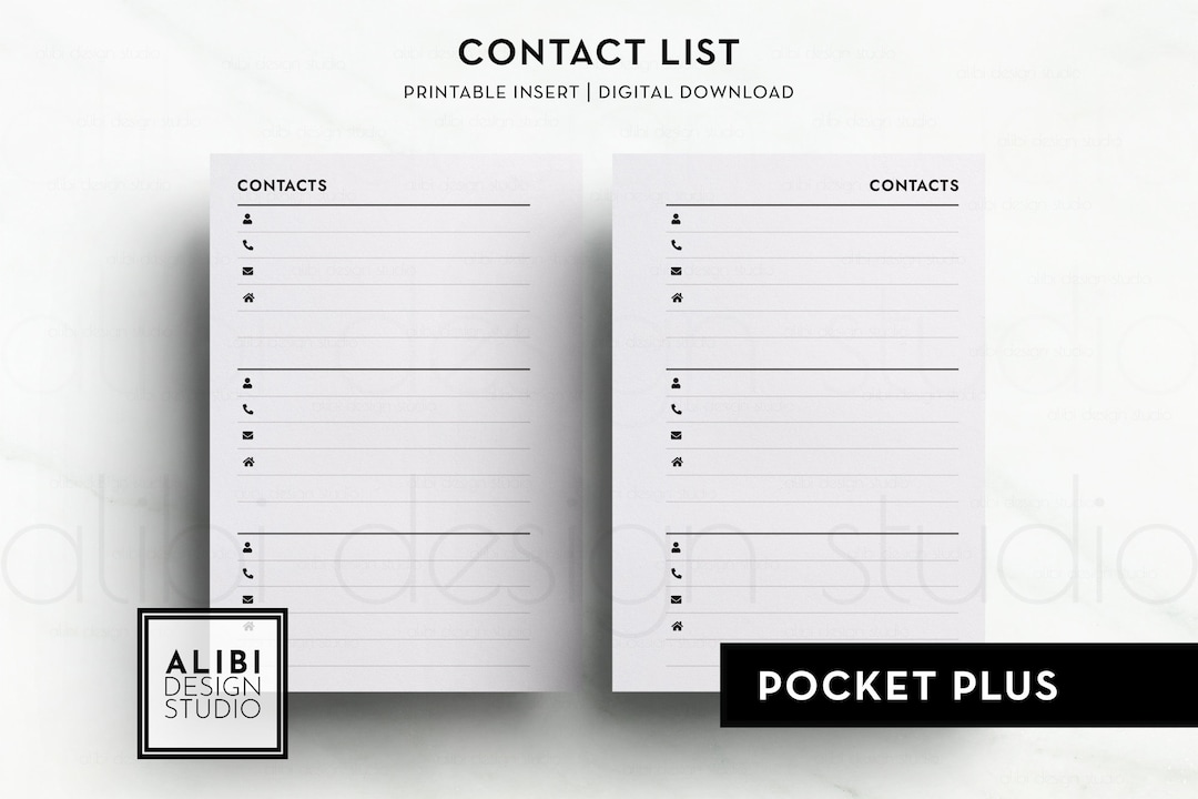 Pocket Plus Contact Planner Contact List Contact Information Inserts ...