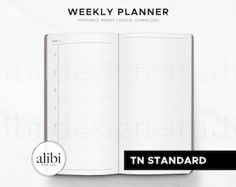 Standard TN Weekly Planner Week on Two Pages Travelers Notebook Printable Inserts Hobonichi Weeks Inspired Grid Paper | Wo2P