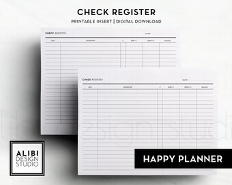 Happy Planner Printable Checkbook Register Financial Planner Budget Planner Checkbook Log Home Budget HP Classic Printable Planner Inserts