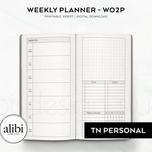 Personal TN Weekly Planner Personal Traveler's Notebook Printable Insert Refill Week on 2 Pages Habit Tracker Grid Paper | Wo2P