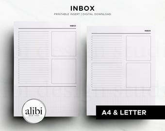 A4 and US Letter Size Inbox Printable Planner Insert Task List Sticky Note Square Grid Notes Digital Download PDF Printable Planner Inserts