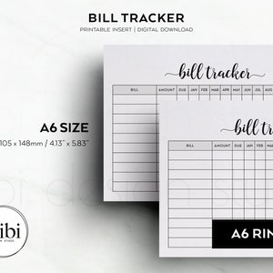 A6 Bill Tracker Financial Planner A6 Printable Planner Inserts Budget ...