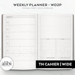 Cahier TN Agenda settimanale Cahier Traveler's Notebook Inserto stampabile Ampia ricarica Settimana su 2 pagine Habit Tracker Carta a quadretti / Wo2P