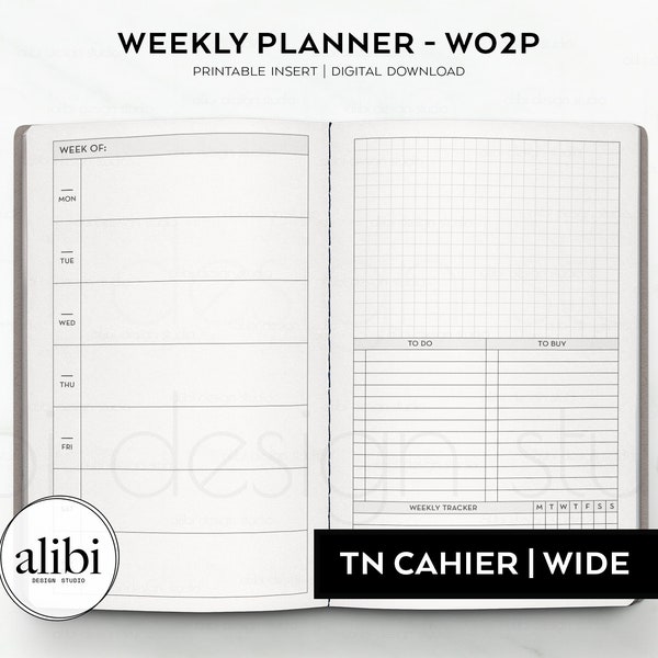 Cahier TN Weekly Planner Cahier Traveler's Notebook Printable Insert Wide Refill Week on 2 Pages Habit Tracker Grid Paper | Wo2P