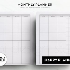 Happy Planner Monthly Planner Undated Calendar Monthly Overview, HP Classic Printable Planner Inserts Month on 2 Pages Monthly Agenda