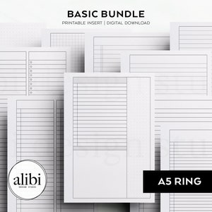 A5 Basic Printable Planner Inserts Bundle - Grid Paper Dot Grid Lined Paper Daily Planner Journaling Student Planner Notes Bundle