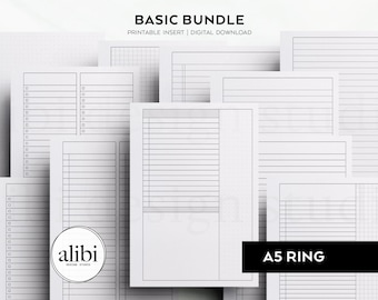 A5 Basic Printable Planner Inserts Bundle - Grid Paper Dot Grid Lined Paper Daily Planner Journaling Student Planner Notes Bundle