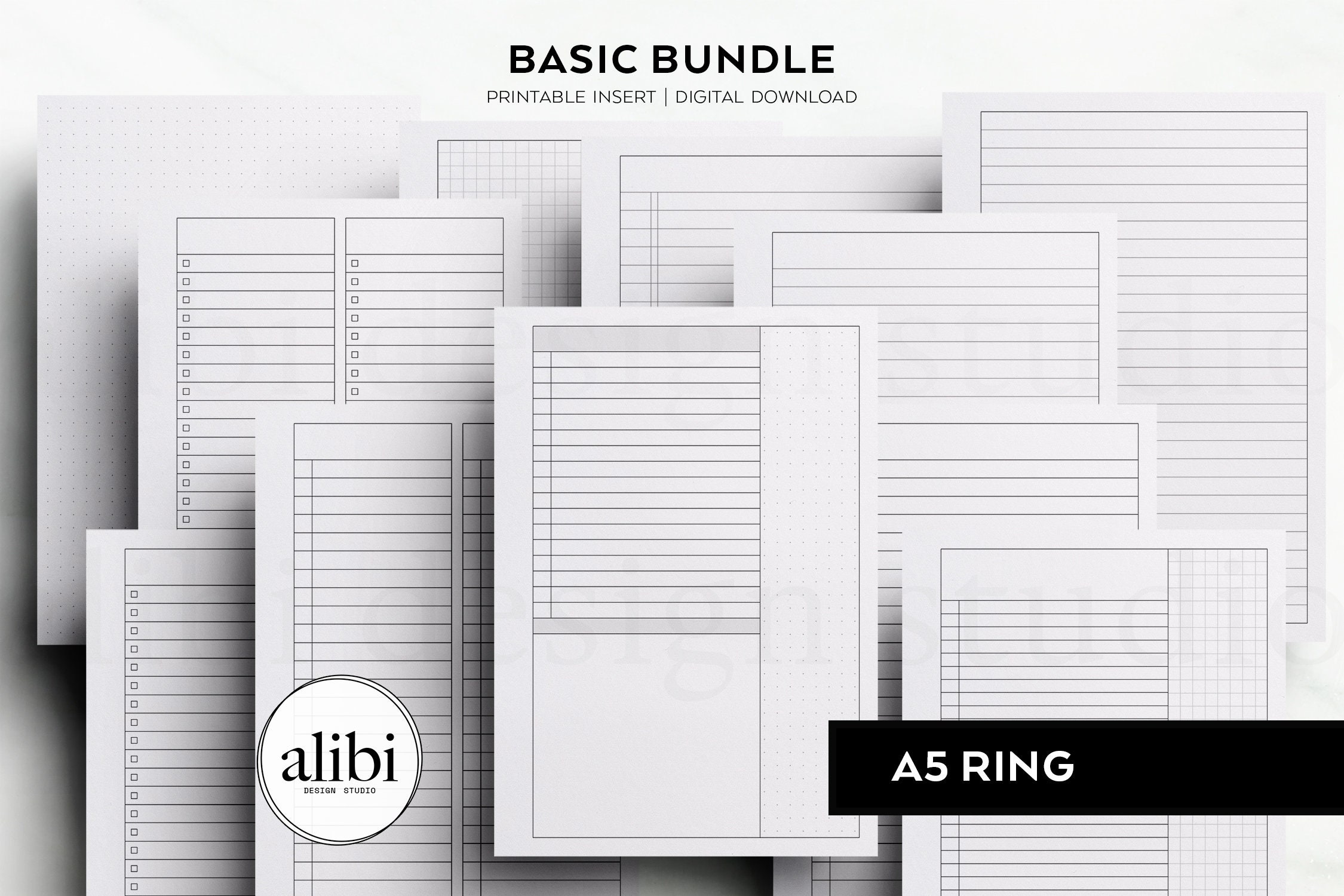 A5 Basic Printable Planner Inserts Bundle - Grid Paper Dot Grid Lined ...
