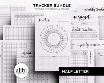 Halve letter tracker bundel afdrukbare gewoonte tracker wordt ingevoegd maandelijkse planner jaarlijkse periode tracker stemming dagboek afdrukbare planner inserts