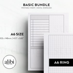 A6 Basic Printable Planner Inserts Bundle - Grid Paper Dot Grid Lined ...