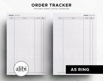 A5 Online Order Tracker Purchase Tracker Shopping List Expense Tracker A5 Printable Planner Inserts