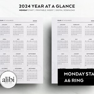 A6 2024 Year at A Glance Dashboard 2024 Calendar A6 Printable Planner ...