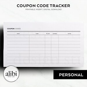Personal Printable Coupon Code Tracker Shopping Budget Planner Personal Printable Planner Inserts