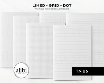 B6 TN Grid Paper Dot Grid Lined Paper Printables Travelers Notebook Printable Inserts