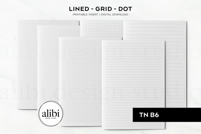 B6 TN Grid Paper Dot Grid Lined Paper Printables Travelers Notebook ...