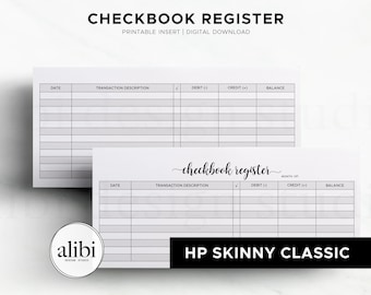 Skinny Classic Happy Planner Checkbook Register Monthly Planner HP Half Sheet Expense Tracker Monthly Budget Template (Digital Download)