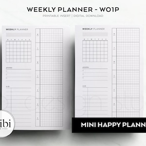 HP MINI Weekly Planner Week on 1 Page MINI Happy Planner Printable Inserts