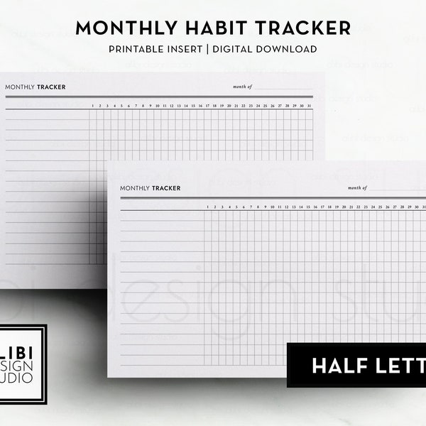 Half Letter, Habit Tracker Monthly Planner Minimalistic Monthly Tracker Half Page Printable Planner Inserts