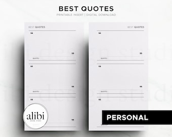 Personal Best Quotes | Quote Tracker Personal Planner Inserts Favorite Quotes Log | Books Movies TV Series Instant Download Planner template