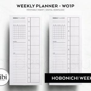 Hobonichi Weeks Weekly Planner Insert | Week on 1 Page | Monthly Calendar | Week at a Glance Printable | Dashboard Hobo Weeks PDF