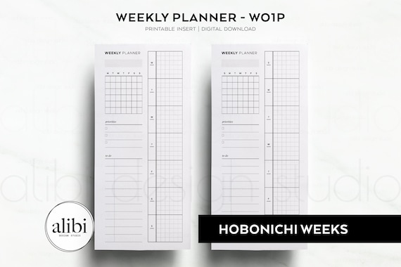 Hobonichi Weeks Weekly Planner Insert | Week on 1 Page | Monthly Calendar | Week at a Glance Printable | Dashboard Hobo Weeks PDF