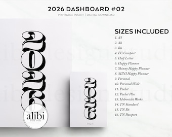 2026 Planner Dashboard Printable | Minimalist Decorative Insert for A5 Personal Hobonichi Weeks Travelers Notebooks | Instant Download #D02