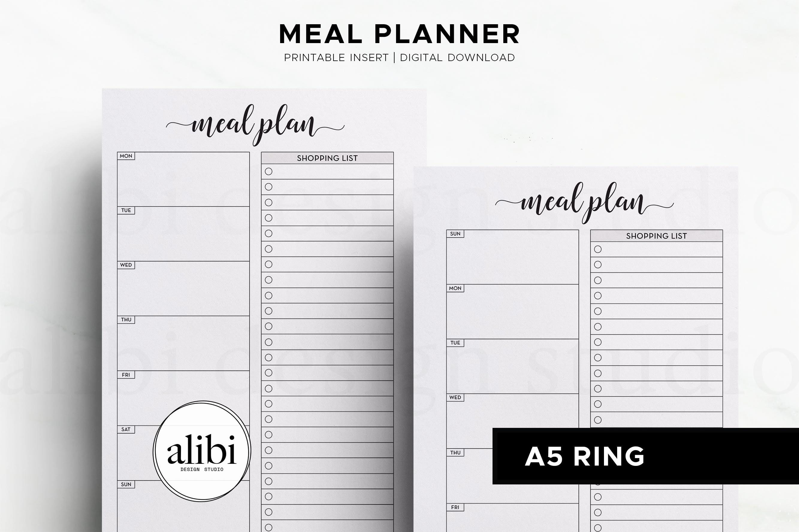 A5 Meal Planner Shopping List Weekly Meal Planner, A5 Menu Planner ...