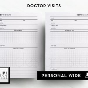 Personal WIDE Doctor Visits Medical Appointment Tracker Printable Planner Inserts Medical Inserts Medical Record