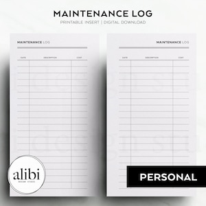 Personal Printable Maintenance Log Maintenance Record Personal Printable Planner Inserts