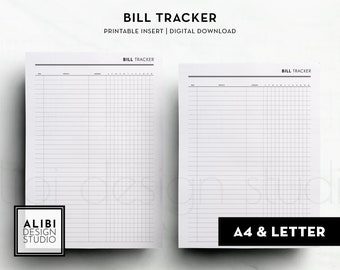 A4 US Letter Bill Tracker Printable Planner Inserts Financial Planner Monthly Planner