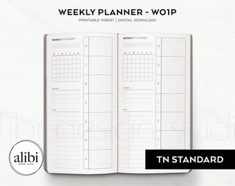 Standard TN Weekly Planner Week on 1 Page Monthly Calendar Week at a Glance Weekly Planner Dashboard Travelers Notebook Printable Inserts