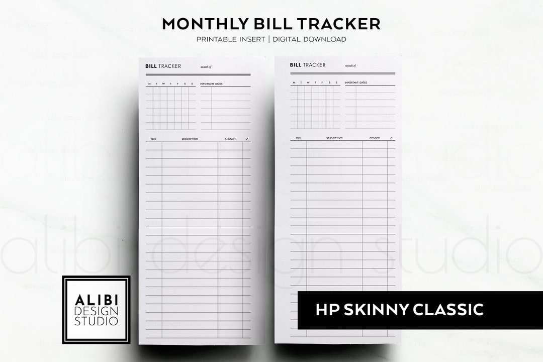 Skinny Classic Happy Planner Bill Tracker Finance Planner HP Half Sheet ...