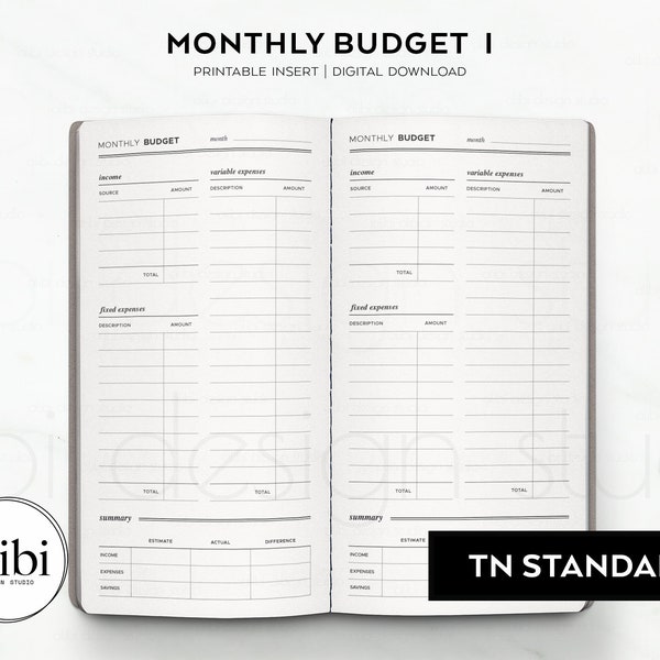 Standard TN Monthly Budget Financial Planner Finance Overview Budget Planner Travelers Notebook Printable Inserts