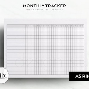 A5 Habit Tracker Monthly Planner A5 Printable Planner Inserts Month on One Page Tracker Monthly Overview Monthly Checklist Monthly Routine