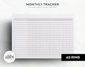 Planificador mensual de seguimiento de hábitos A5. Insertos de planificador imprimibles A5. Rastreador de mes en una página. Resumen mensual. Lista de verificación mensual. Rutina mensual.