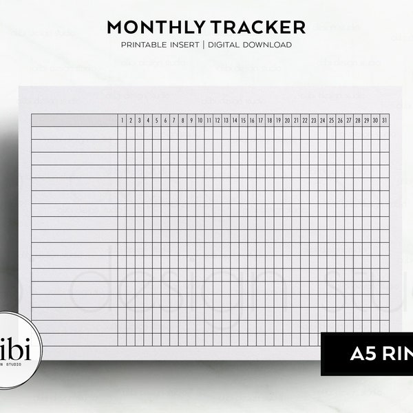 A5 Habit Tracker Monthly Planner A5 Printable Planner Inserts Month on One Page Tracker Monthly Overview Monthly Checklist Monthly Routine