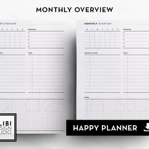 Happy Planner Monthly Dashboard Planner Insert Month at a Glance HP Classic Printable Planner Monthly Planner Mo1P