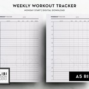 A5 Workout Planner Exercise Log Workout Tracker Weekly Planner Fitness ...