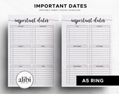 A5 Important Dates Yearly Calendar Future Log Birthday Calendar Upcoming Expenses Finance Planner Special Dates A5 Printable Planner Insert