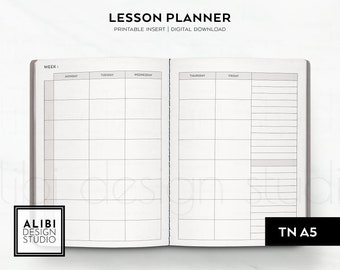 A5 TN, Lesson Planner Teacher Planner A5 Travelers Notebook Printable Insert Student Planner Assignment Tracker | Weekday MON - FRI