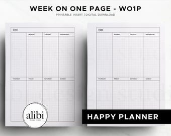 Happy Planner Undated Weekly Planner Insert | WO1P Grid Layout | Minimal Week on One Page PDF Digital Download HP Classic Printable Inserts