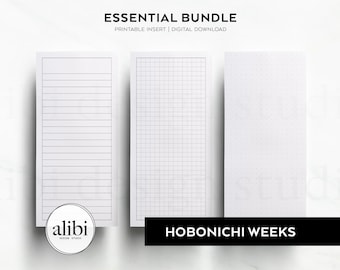 Hobonichi Weeks Essential Planner Inserts  Printables Hobo Weeks Refill Grid Paper Dot Grid Lined Paper