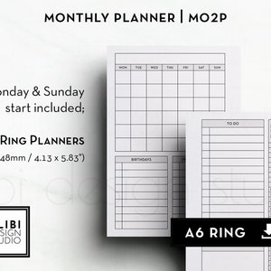 A6 Monthly Planner Month on 2 Pages A6 Printable Planner Inserts | Mo2p ...