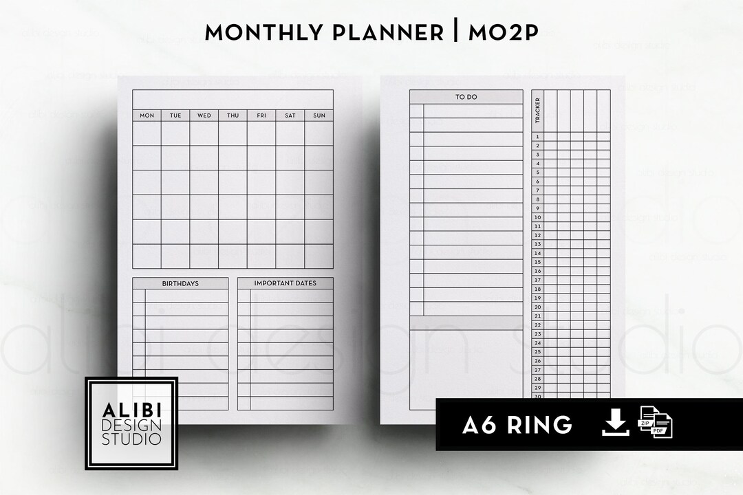 A6 Monthly Planner Month on 2 Pages A6 Printable Planner Inserts | Mo2p ...